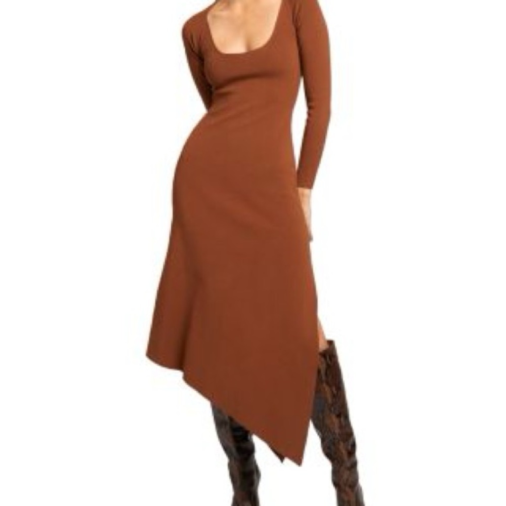ALC Brown Asymmetrical Bodycon Dress Scoop Neck
